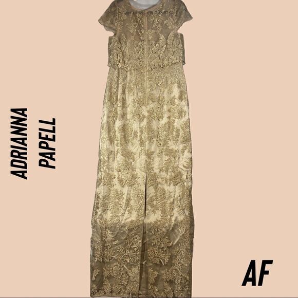 ADRIANNA PAPELL MOTHER OF THE BRIDE GOLD LACE GOWN NWT NEW SIZE 4 - Picture 6 of 9